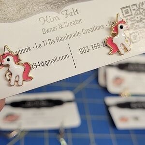 Unicorn Pink & White Gold Tone Earrings